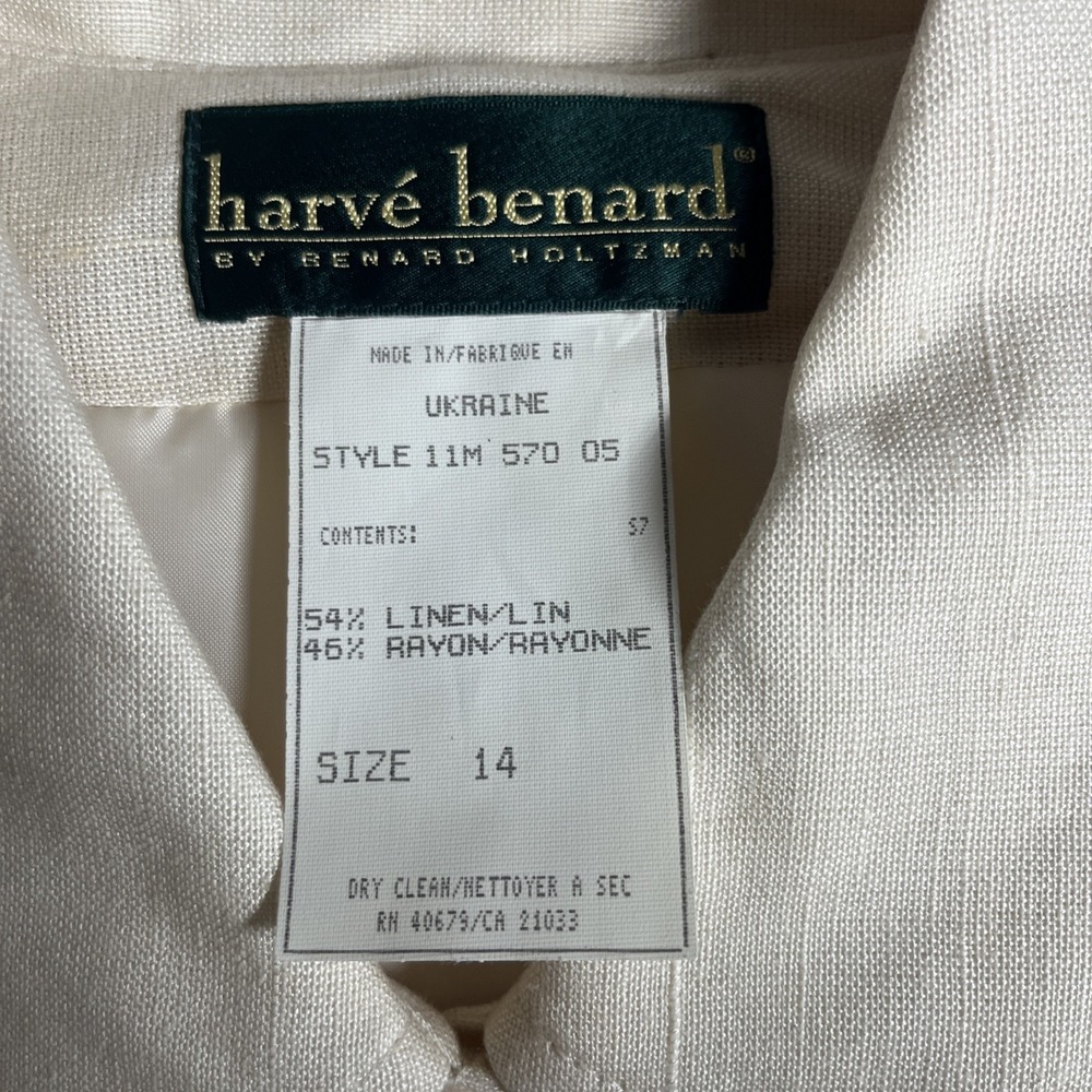 Harve Benard Linen Blend Jacket Womens 14 Ivory Double Breasted Career Chic‎